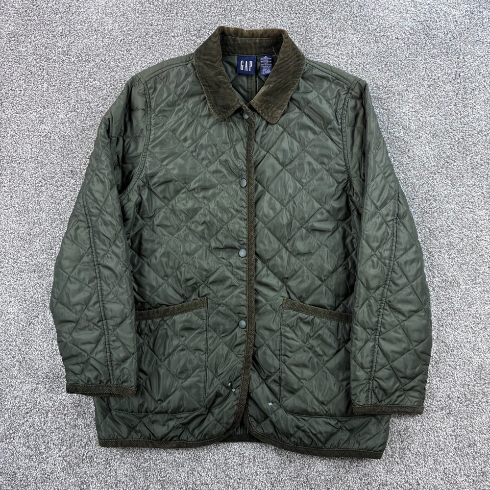 Y2K GAP Quilted Barn Jacket Men's M Green Corduroy Collar Equestrian